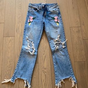 Zara Basic Denim Jeans with flower stitching